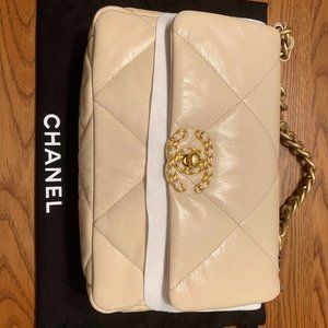 CHANEL LAMBSKIN QUILTED MEDIUM 19 FLAP BEIGE